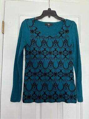 Massimo Teal Crewneck Sweater with Black Geometric Pattern